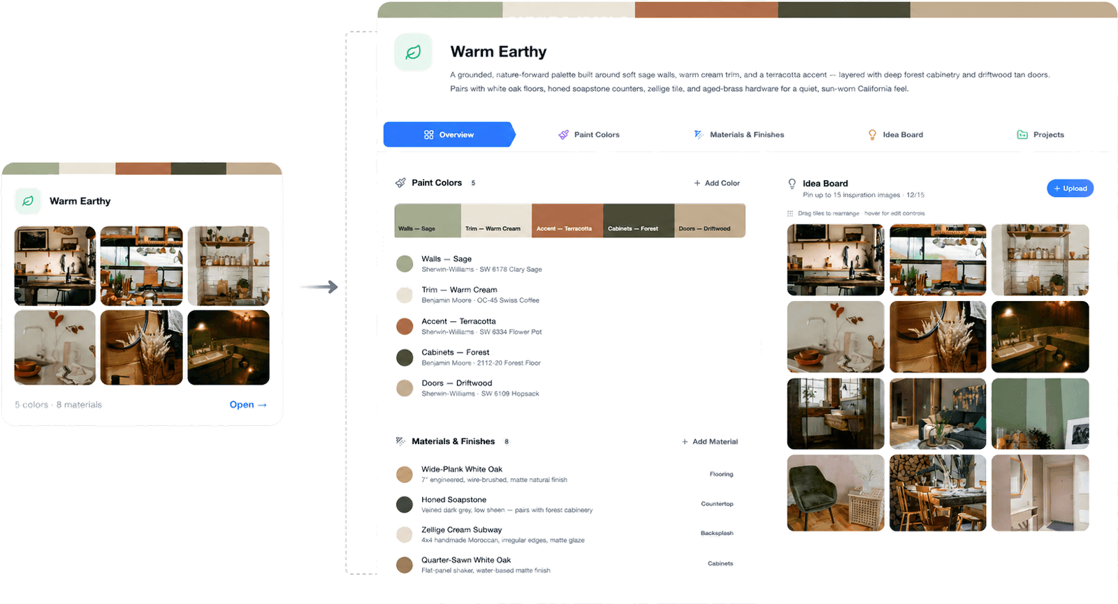 FlipOS Designs - palettes, paint colors, materials and idea boards